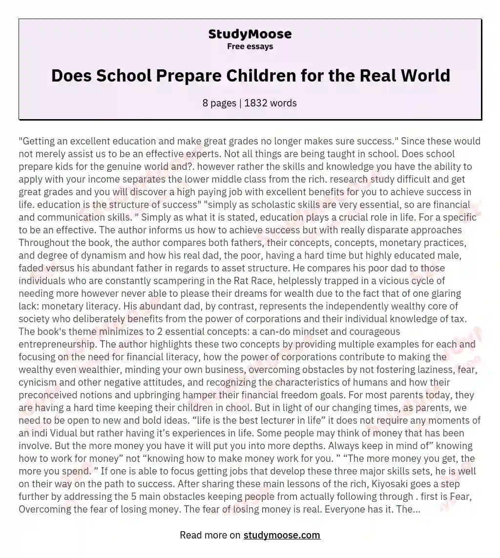 Does School Prepare Children for the Real World essay