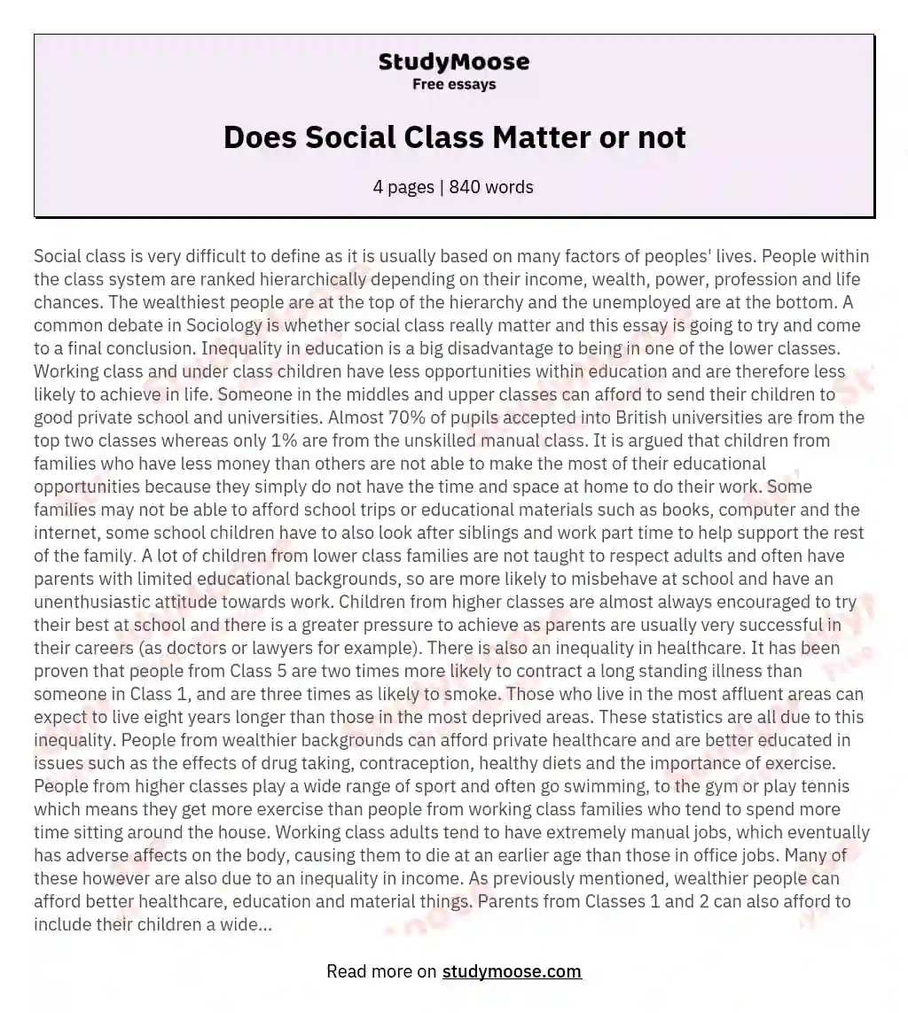 Does Social Class Matter or not essay