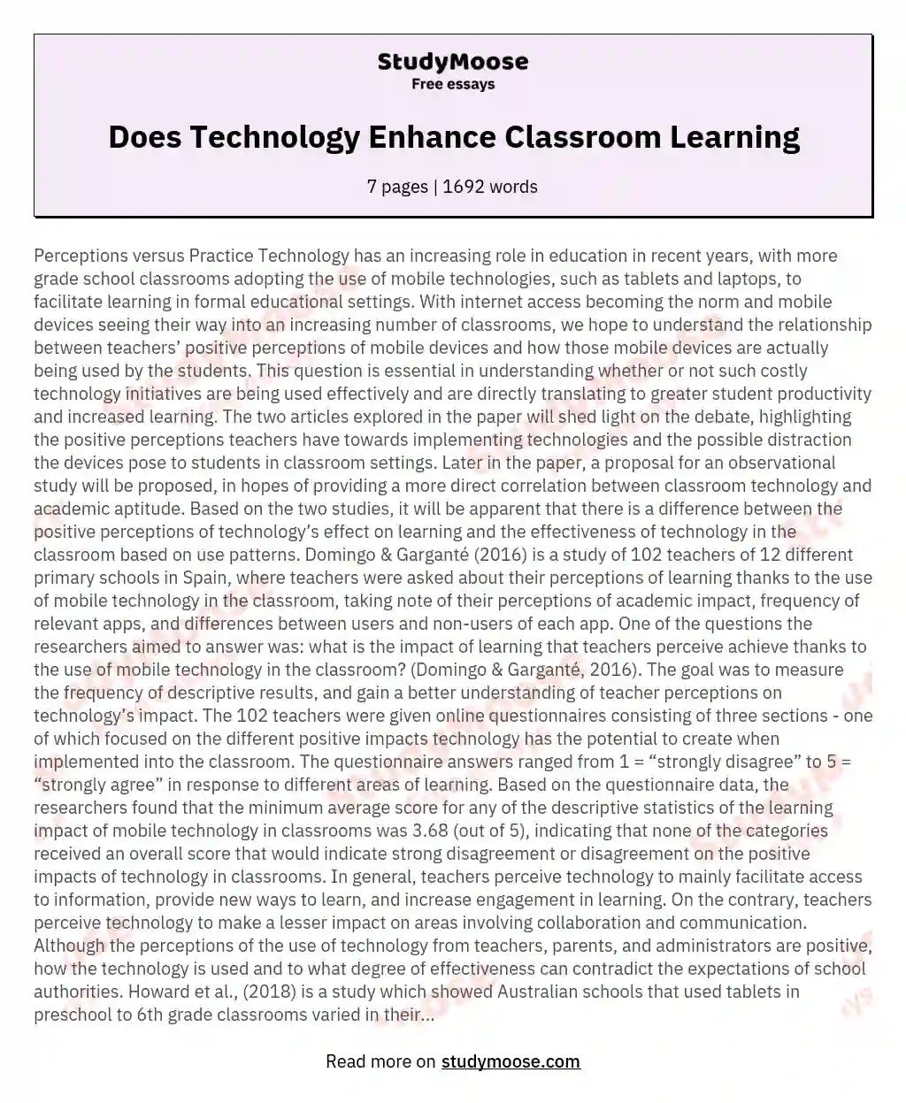 Does Technology Enhance Classroom Learning essay