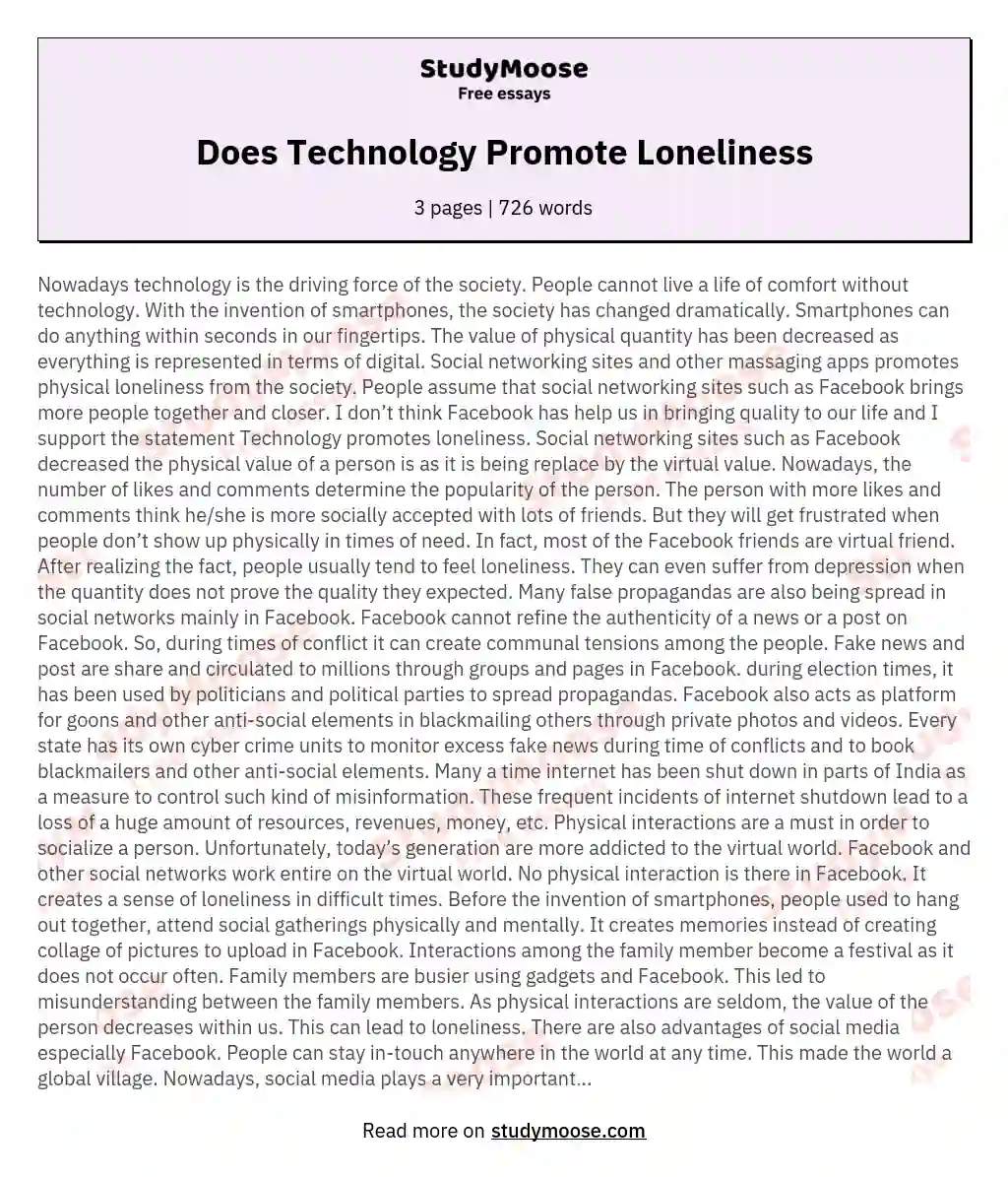 Does Technology Promote Loneliness