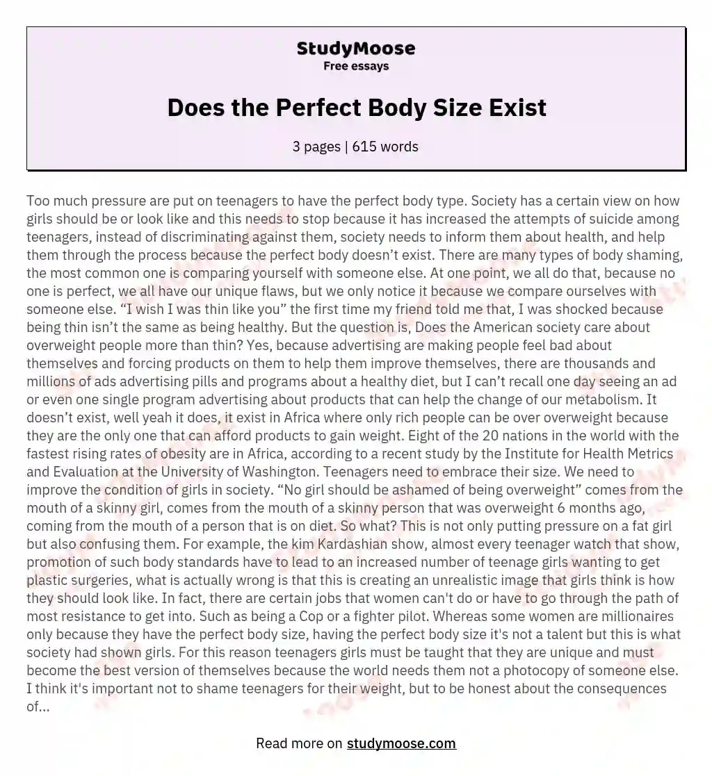 Does the Perfect Body Size Exist essay