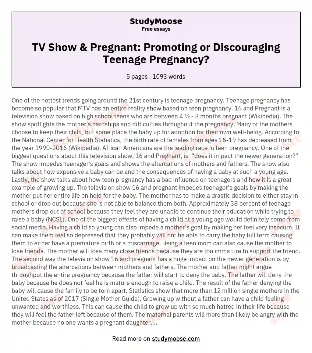 Does the Television Show 16 and Pregnant Promote or Discourage Teenage Pregnancy?