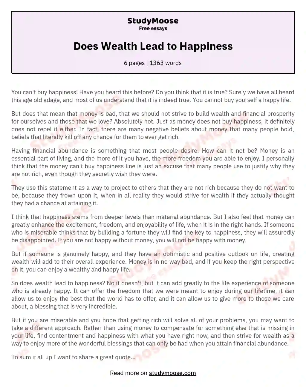 essay about money and wealth