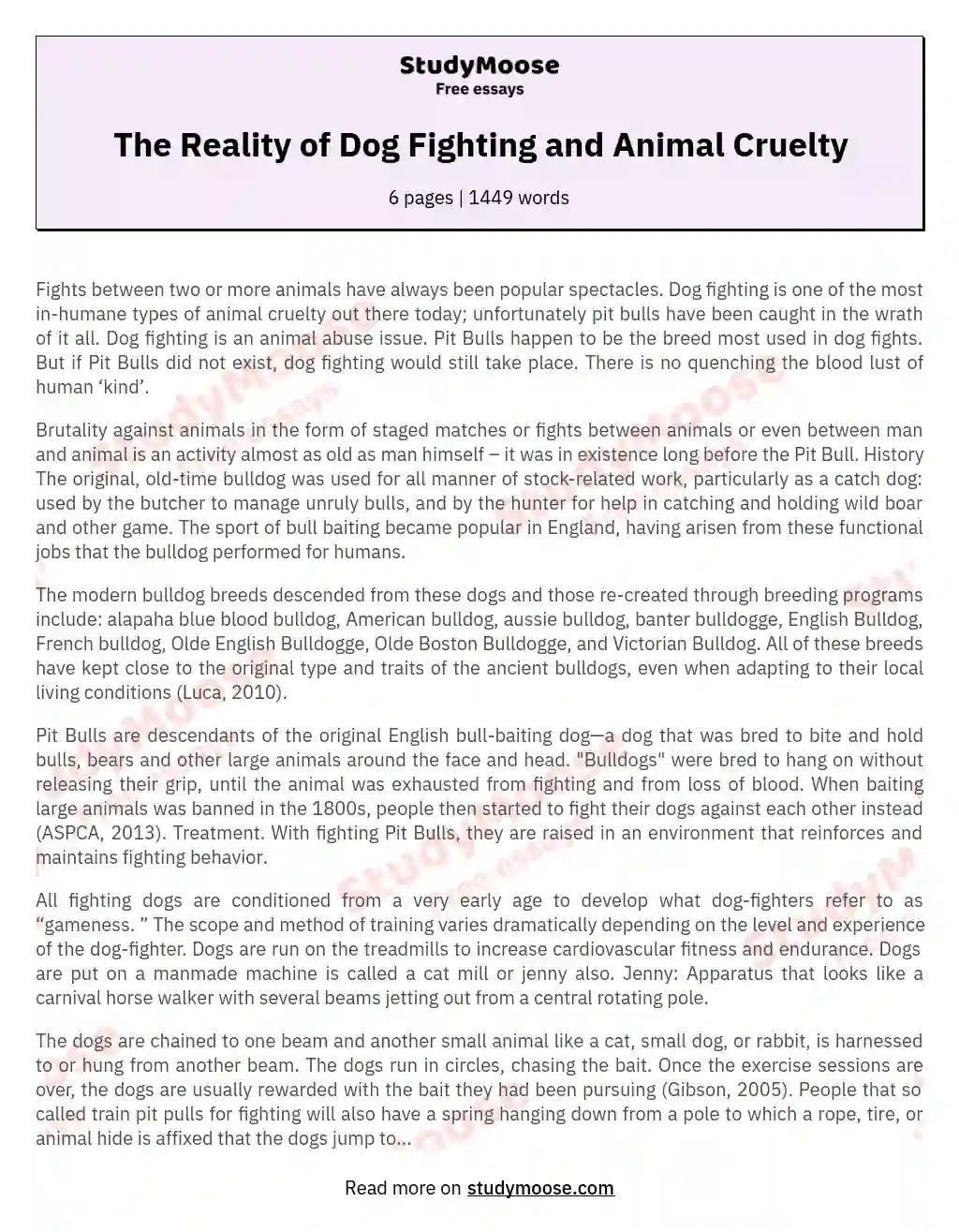 The Reality of Dog Fighting and Animal Cruelty essay