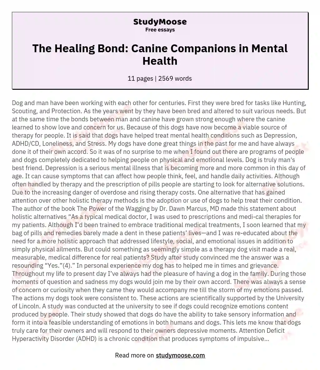 The Healing Bond: Canine Companions in Mental Health essay