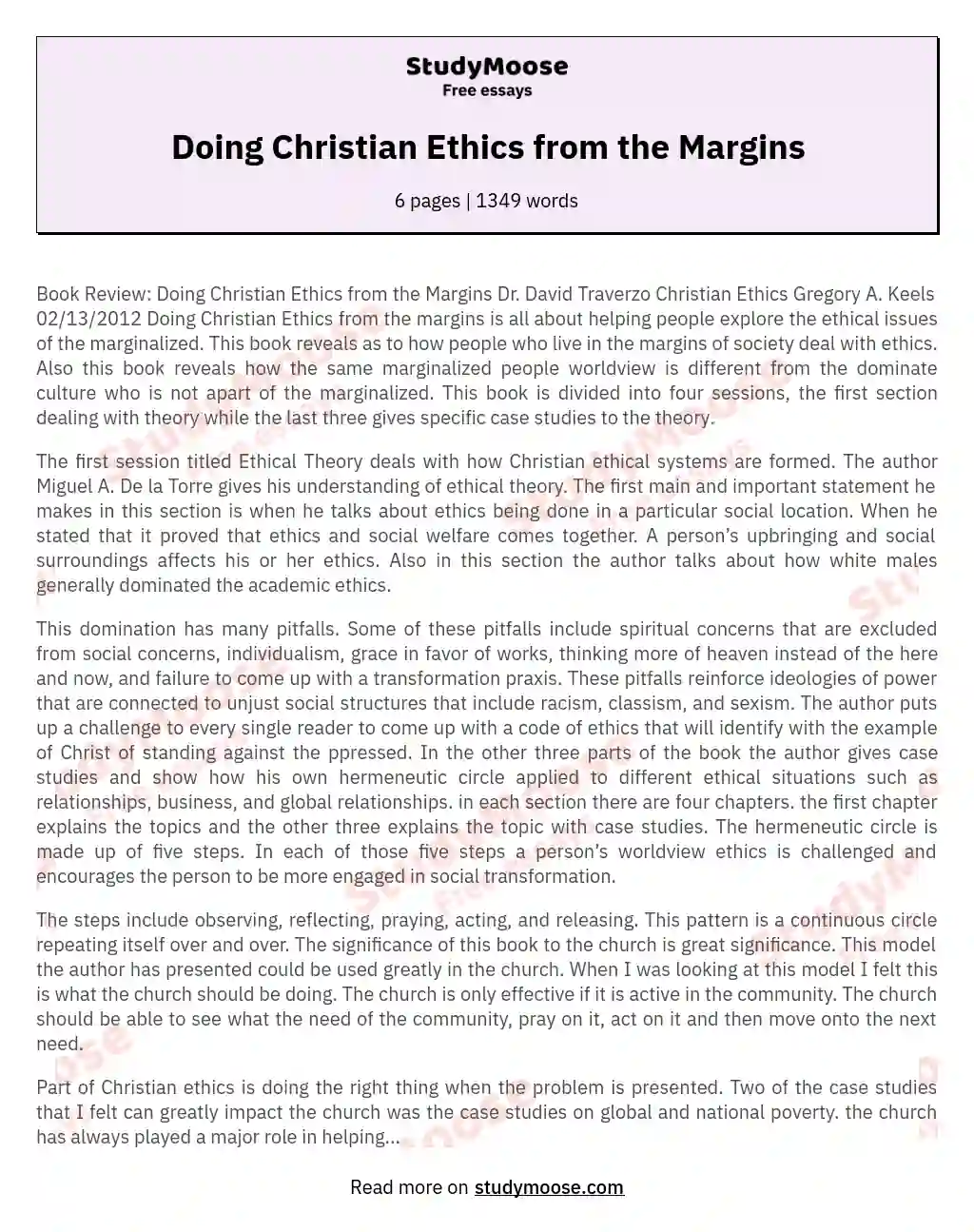 Doing Christian Ethics from the Margins essay