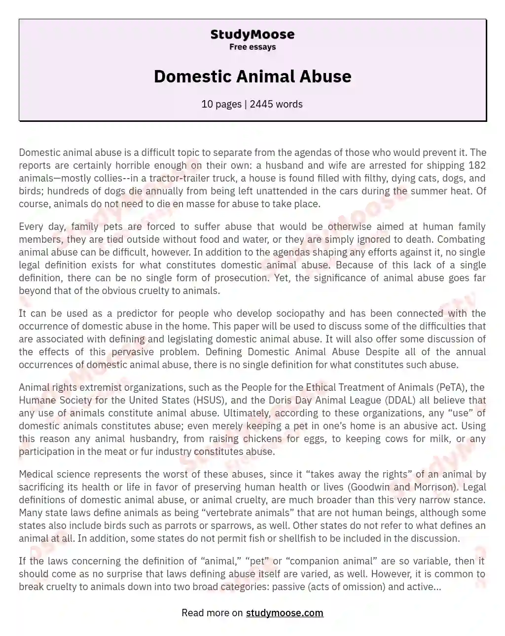 Domestic Animal Abuse essay