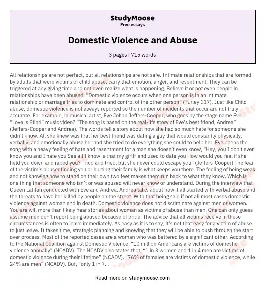 Domestic Violence and Abuse essay