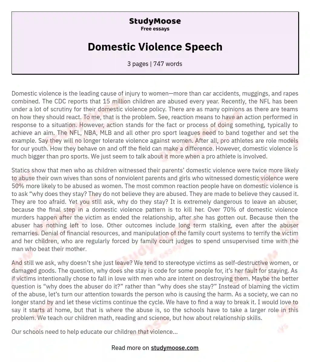 Domestic Violence Speech essay
