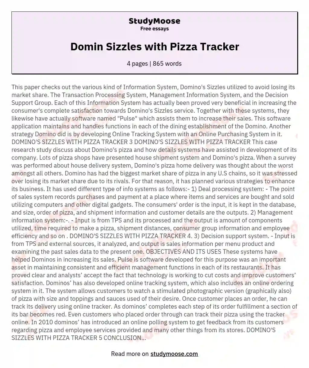 Domin Sizzles with Pizza Tracker