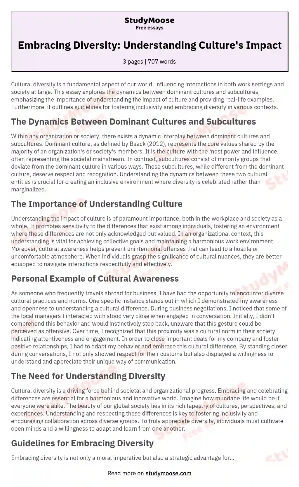 Embracing Diversity: Understanding Culture's Impact essay
