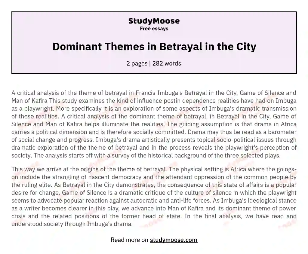 Dominant Themes in Betrayal in the City