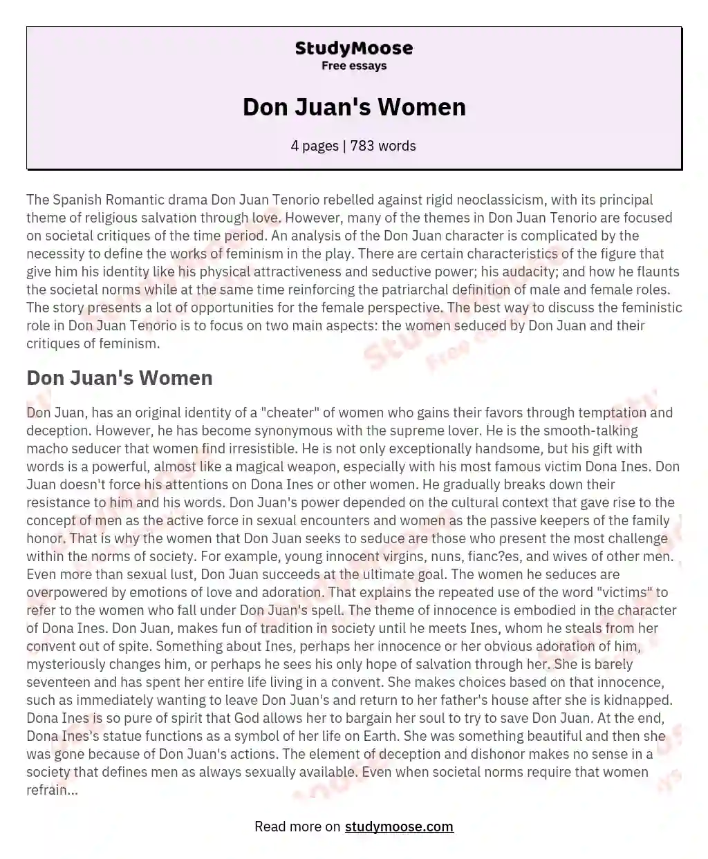 Don Juan's Women essay