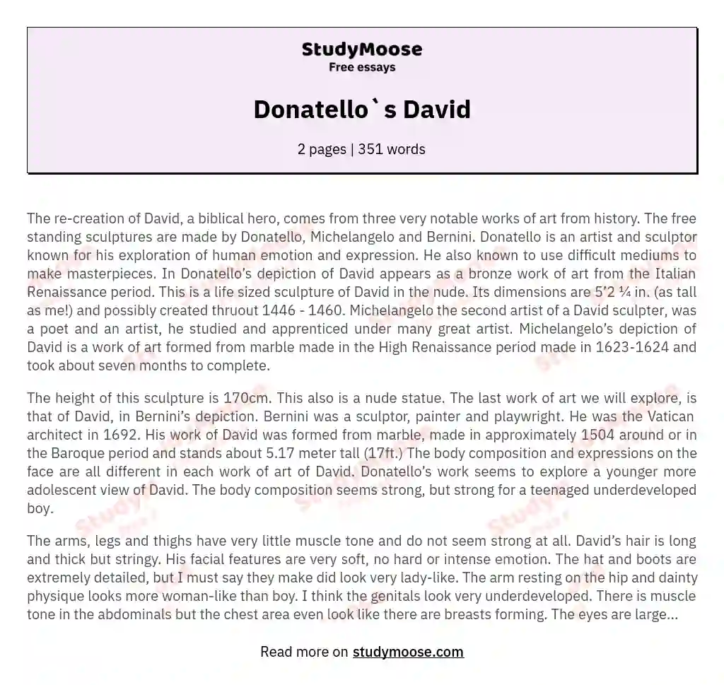 Donatello`s David essay
