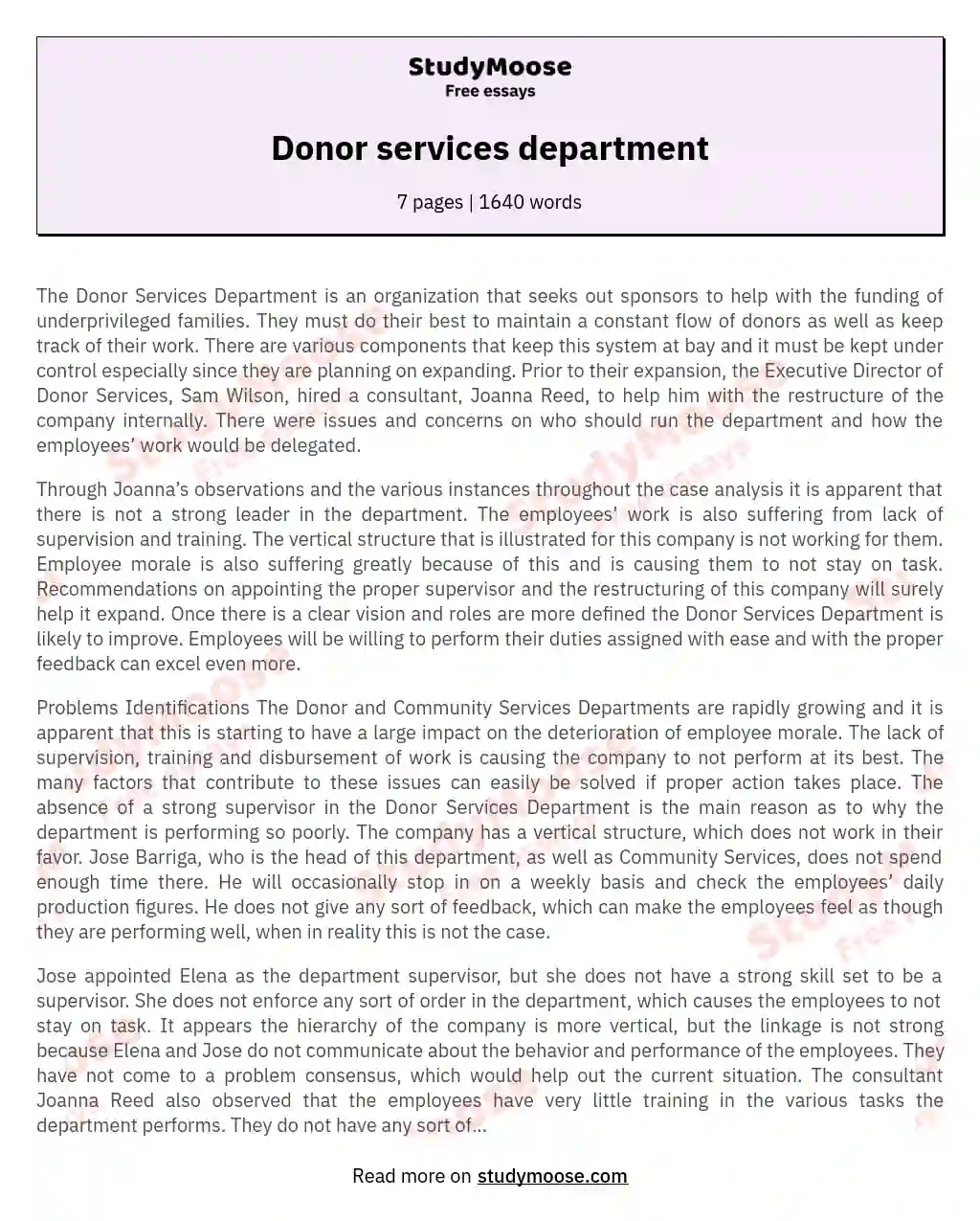 Donor services department essay