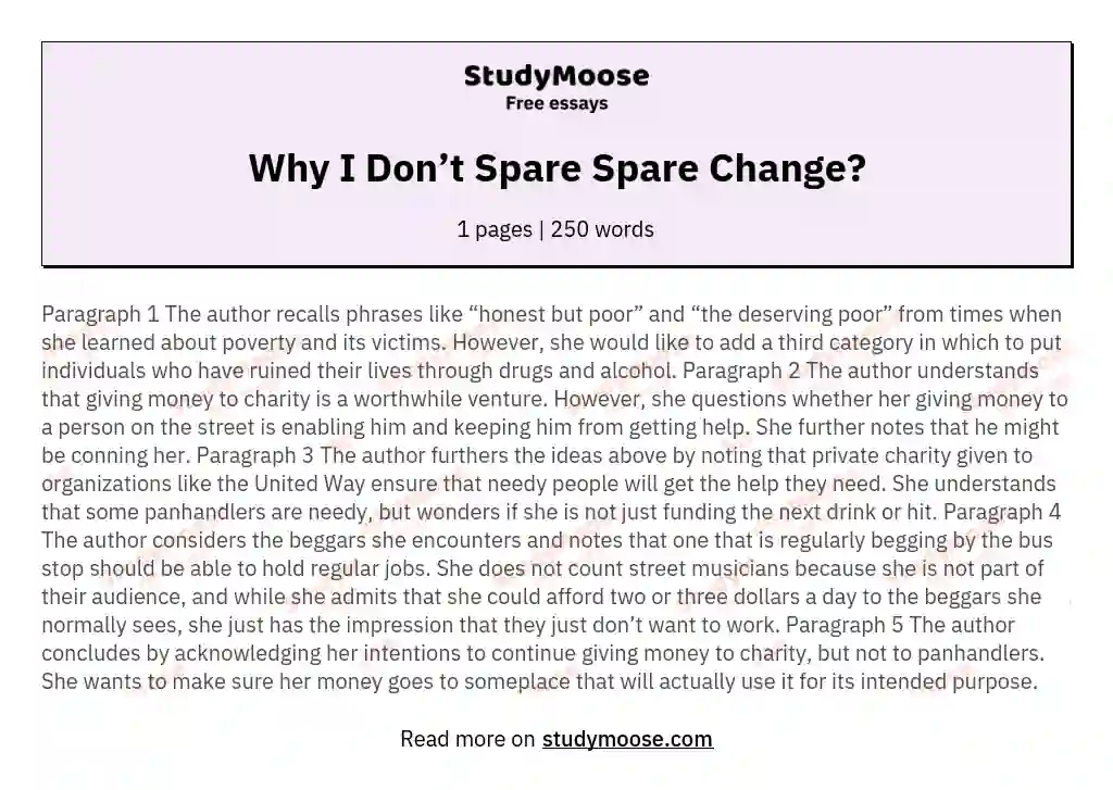 Why I Don’t Spare Spare Change? essay