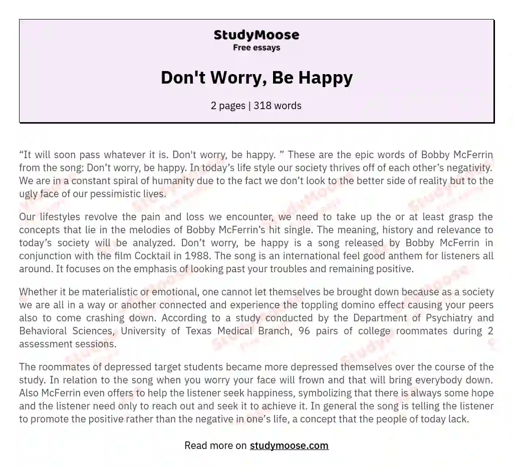 Don't Worry, Be Happy essay