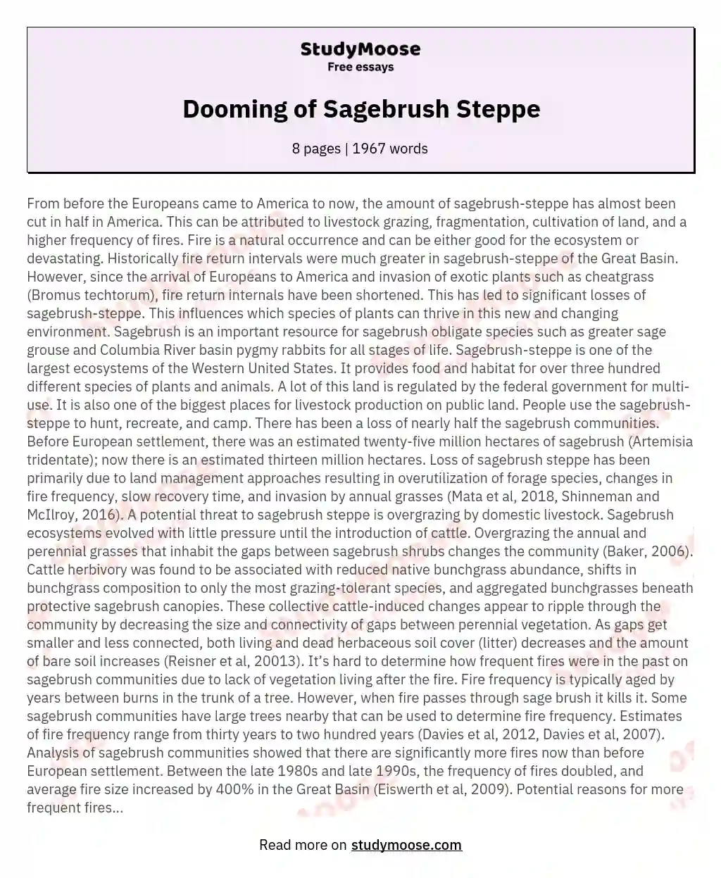 Dooming of Sagebrush Steppe essay