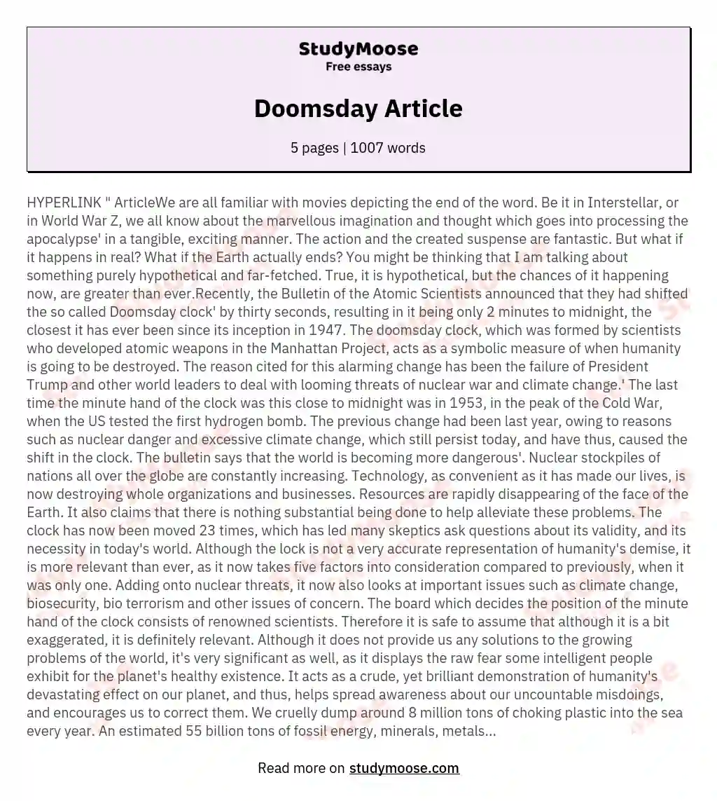 Doomsday Article essay