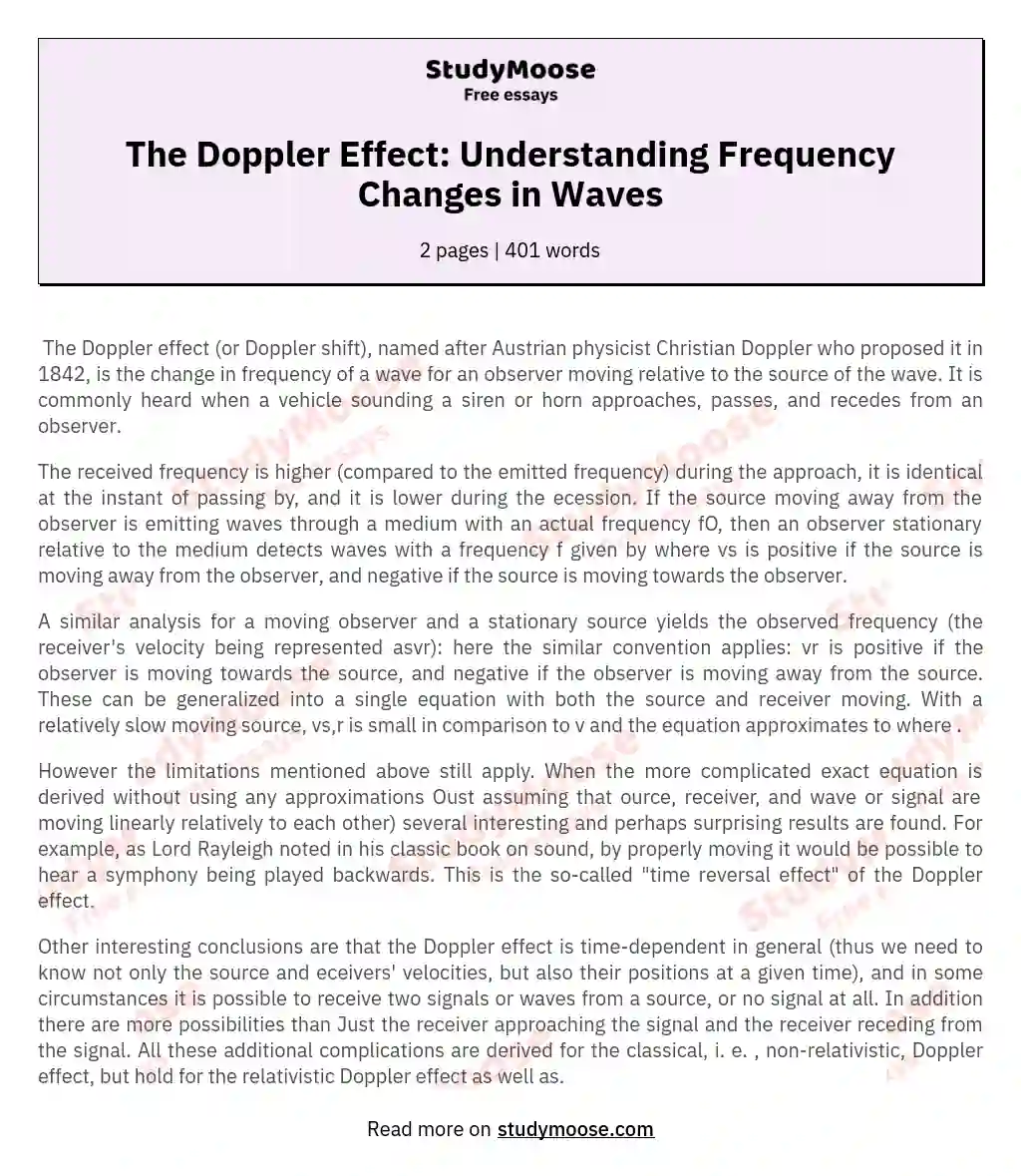 The Doppler Effect: Understanding Frequency Changes in Waves essay