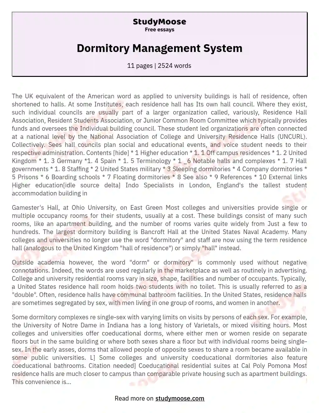 Dormitory Management System essay