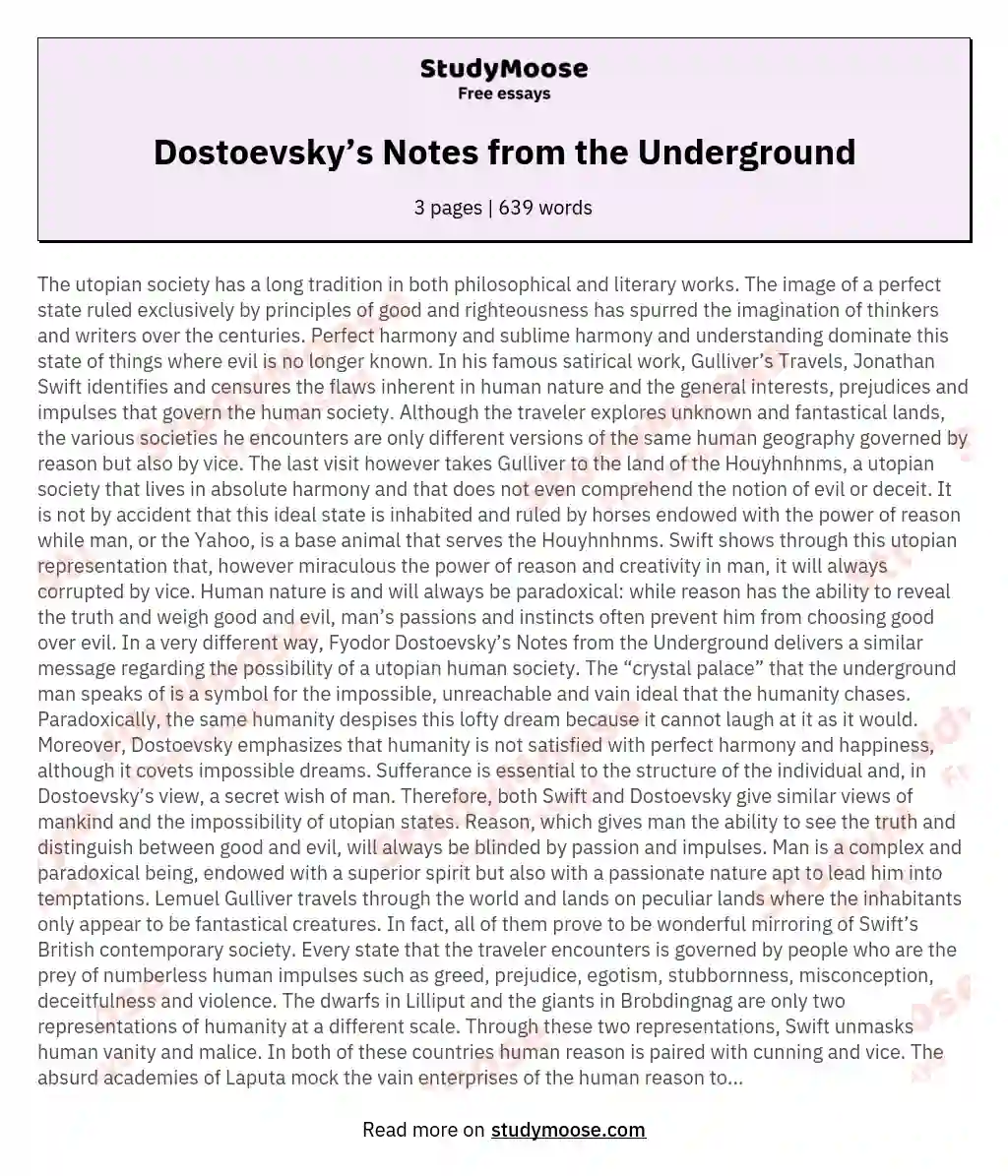 Dostoevsky’s Notes from the Underground essay