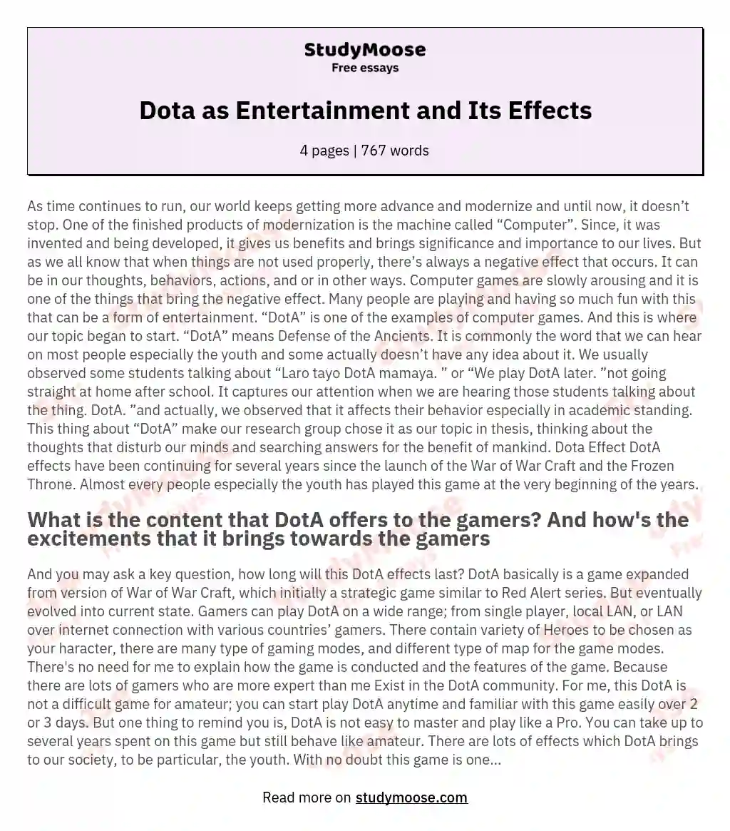 The Impact of DotA: Examining Social and Academic Effects essay