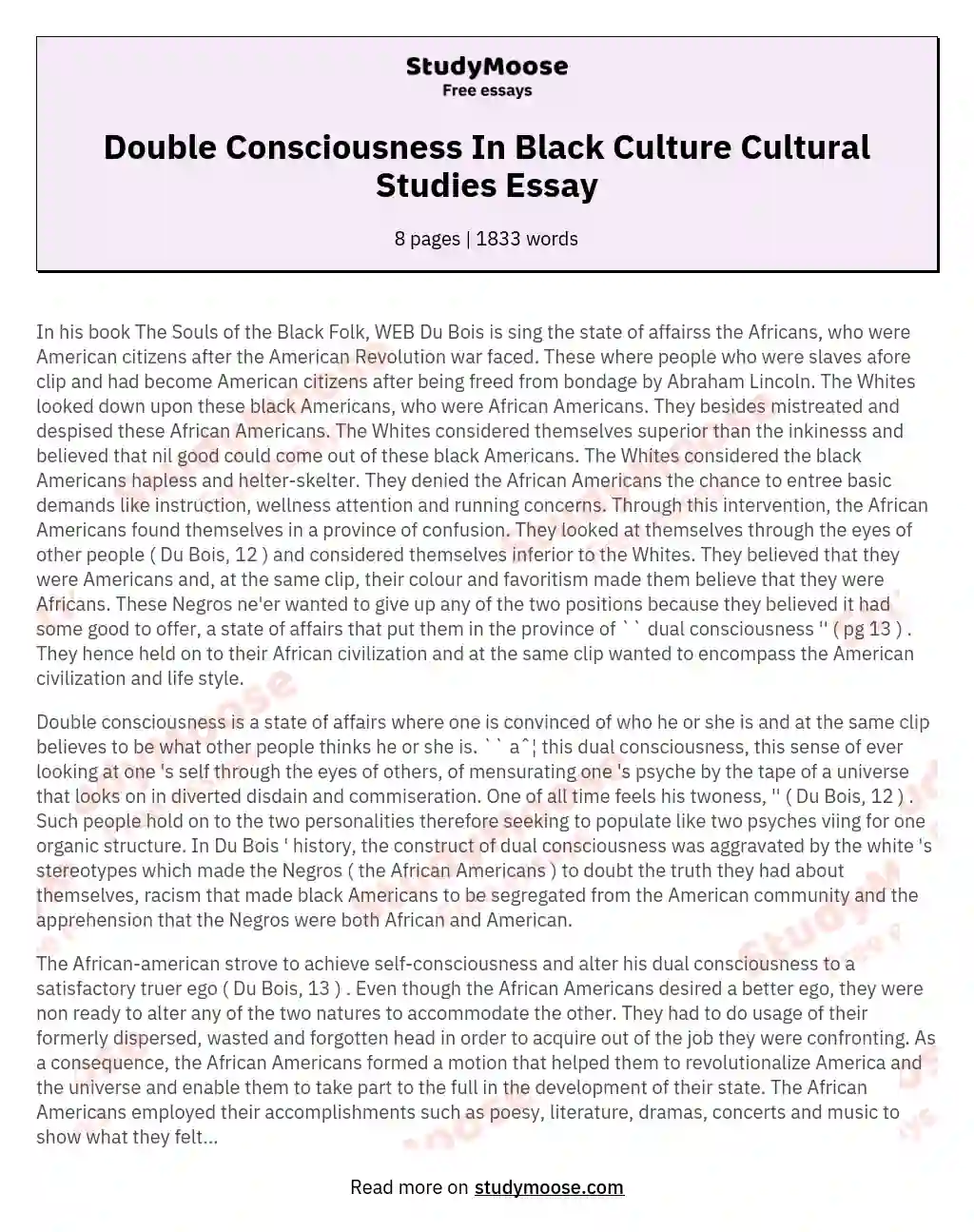 Double Consciousness In Black Culture Cultural Studies Essay essay