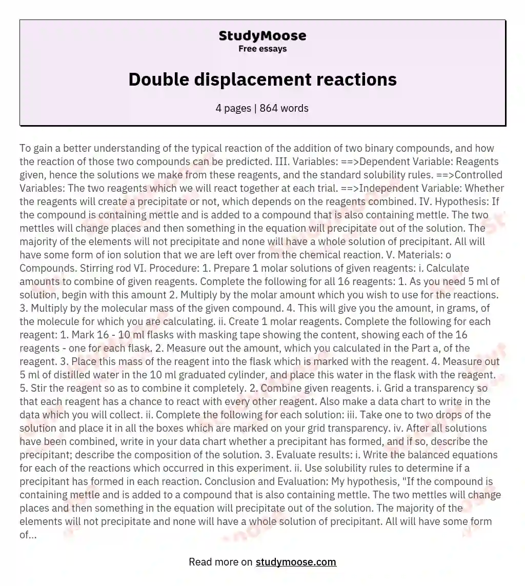 Double displacement reactions essay