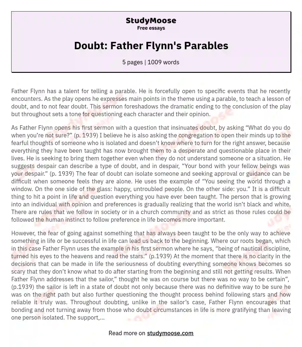 Doubt: Father Flynn's Parables essay