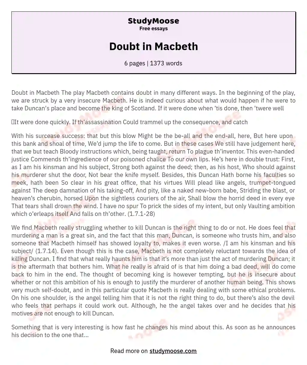 Doubt in Macbeth essay