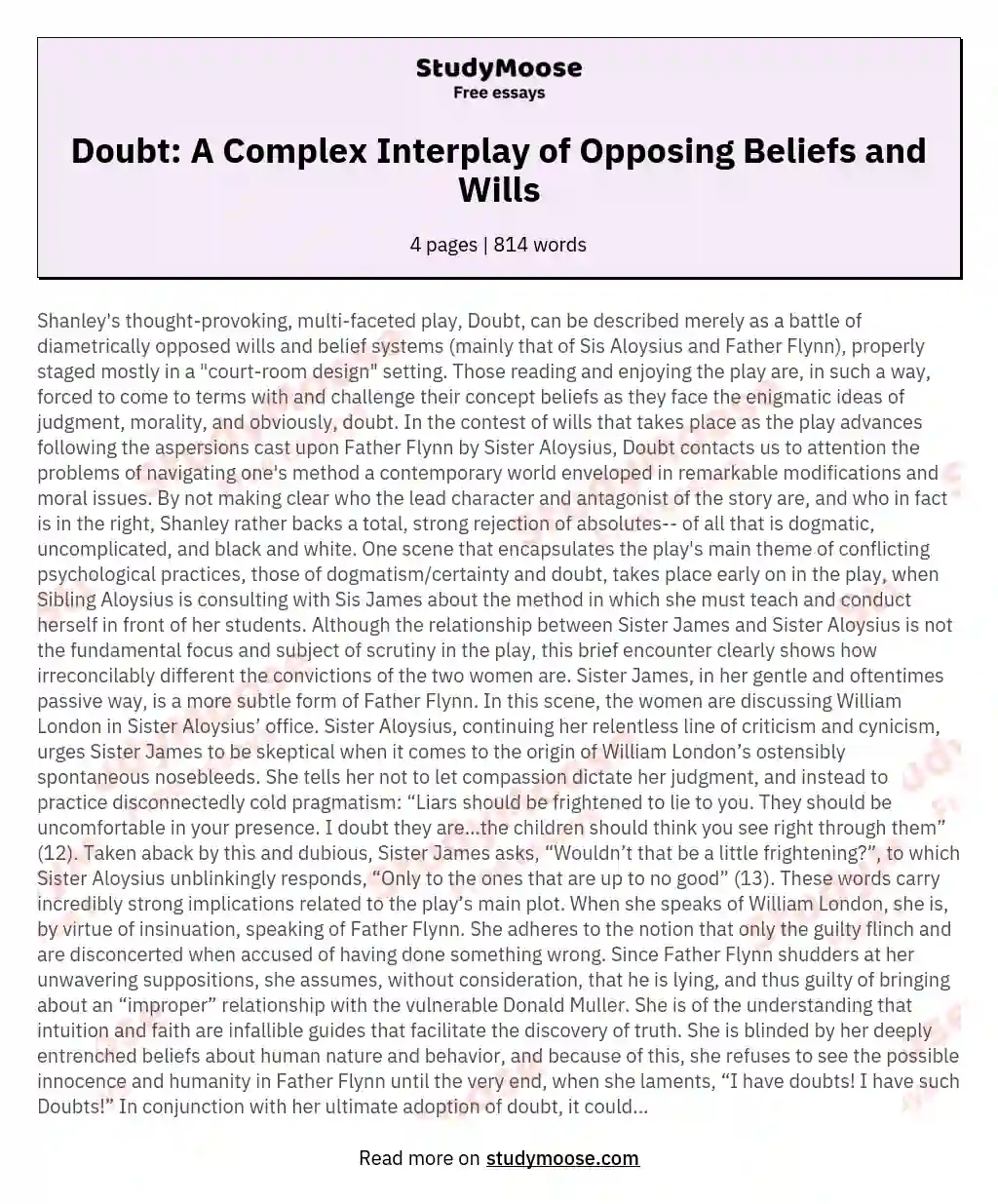 Doubt: A Complex Interplay of Opposing Beliefs and Wills essay
