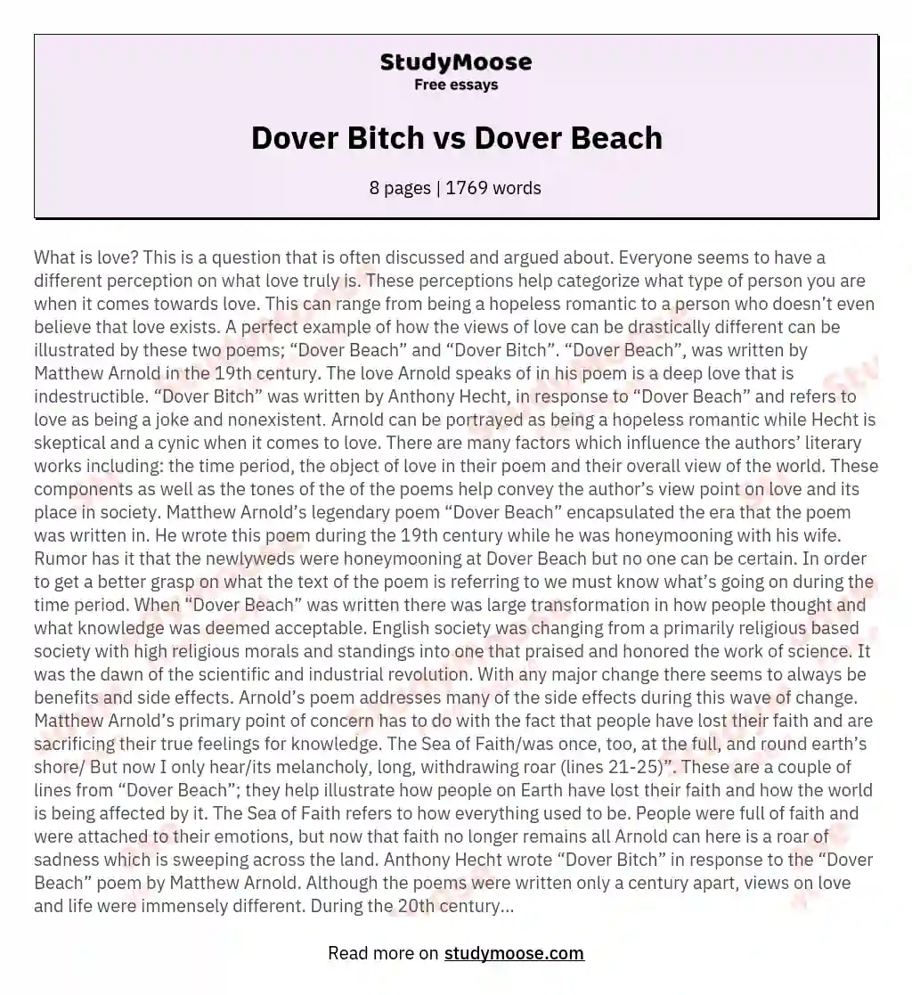 Dover Bitch vs Dover Beach essay