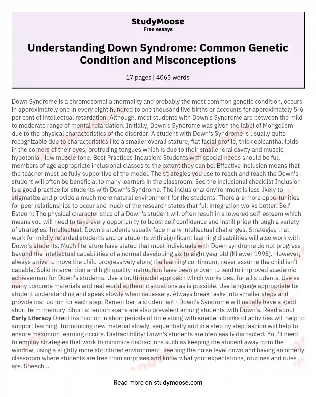 Understanding Down Syndrome: Common Genetic Condition and Misconceptions essay