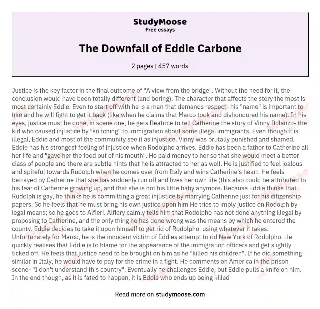The Downfall of Eddie Carbone essay