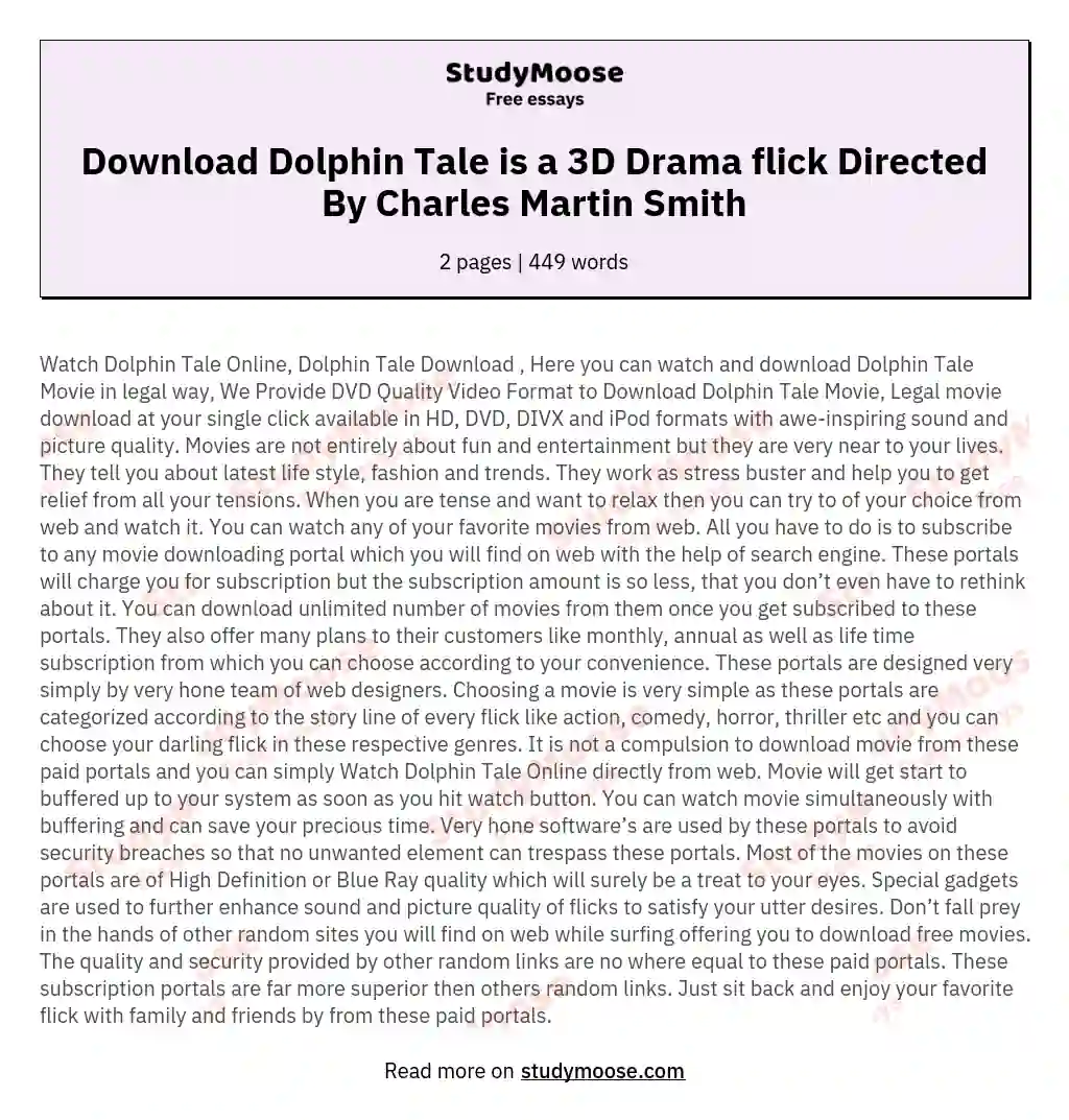 Download Dolphin Tale is a 3D Drama flick Directed By Charles Martin Smith essay