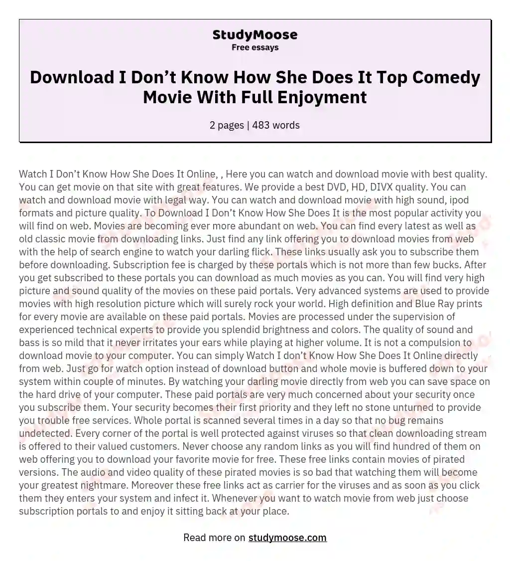 Download I Don’t Know How She Does It Top Comedy Movie With Full Enjoyment essay