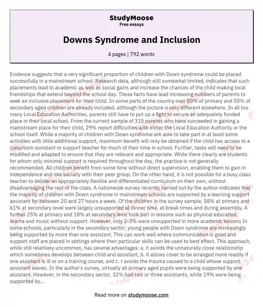 Downs Syndrome and Inclusion