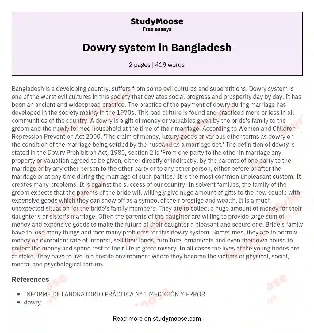 Dowry system in Bangladesh essay