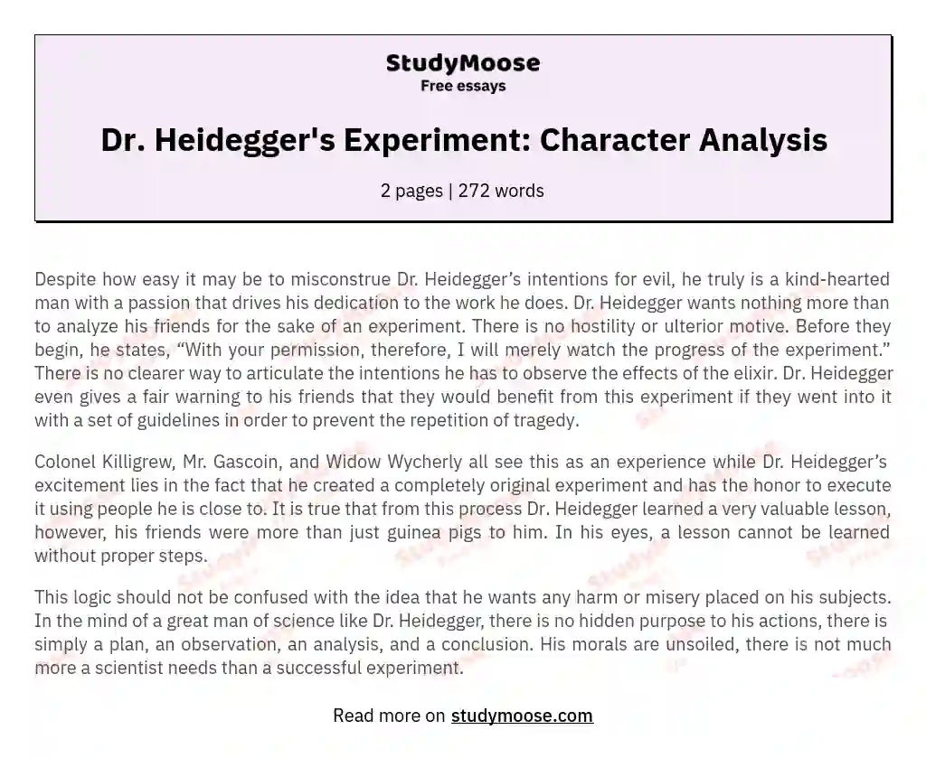 Dr. Heidegger's Experiment: Character Analysis