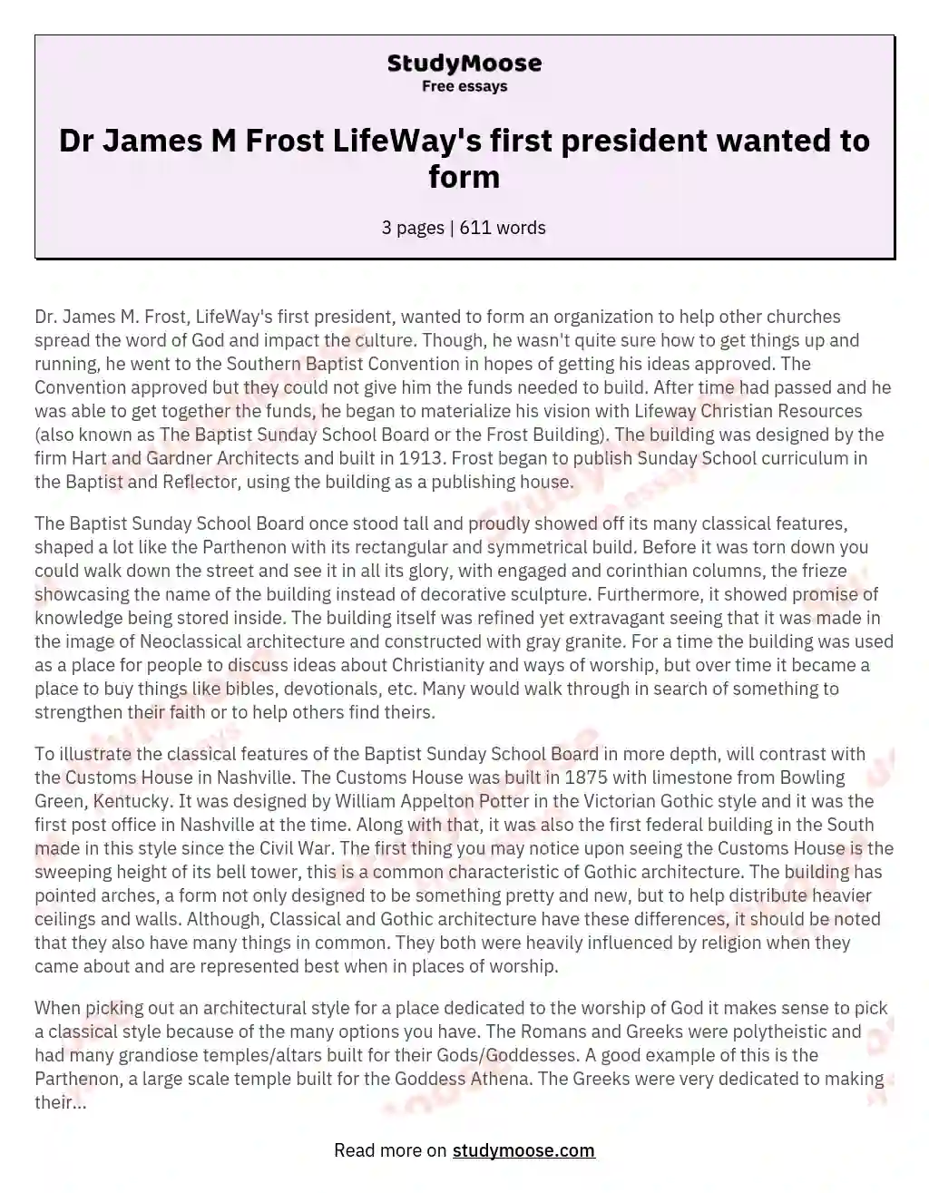 Dr James M Frost LifeWay's first president wanted to form essay