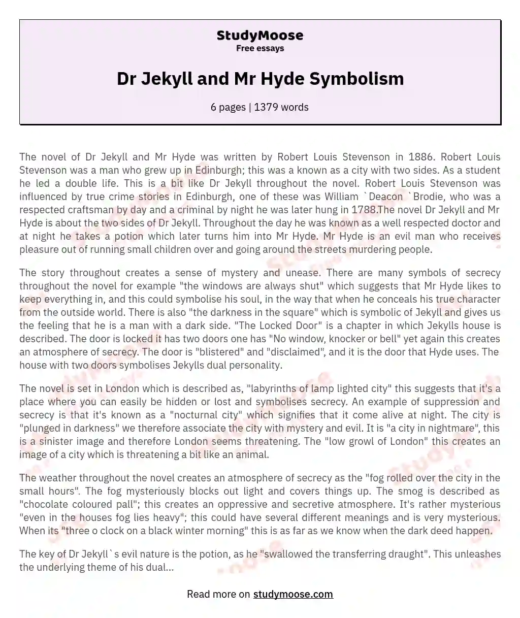 Dr Jekyll and Mr Hyde Symbolism