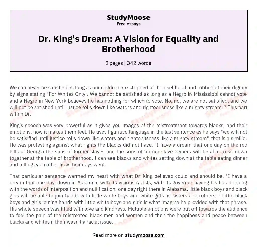 Dr. King's Dream: A Vision for Equality and Brotherhood essay