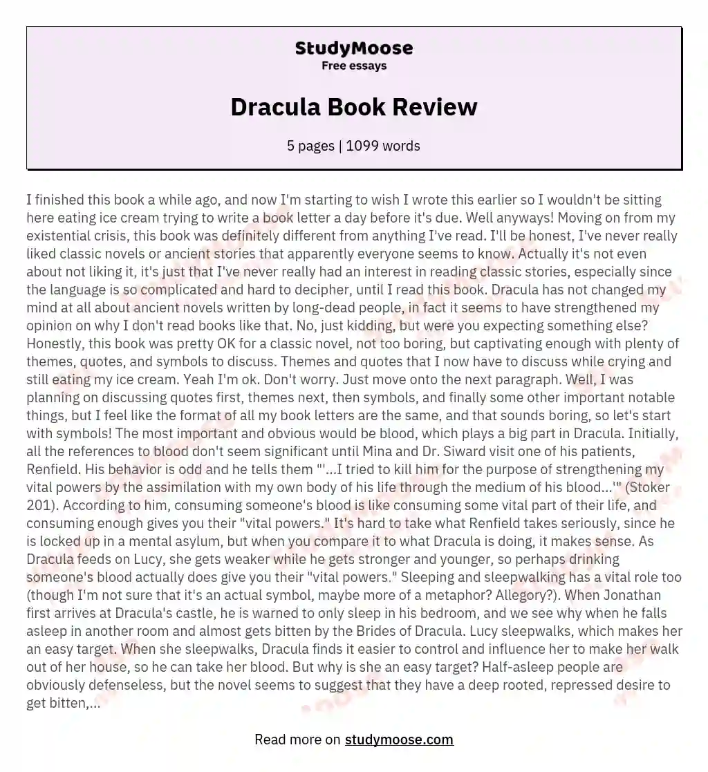 Dracula Book Review essay