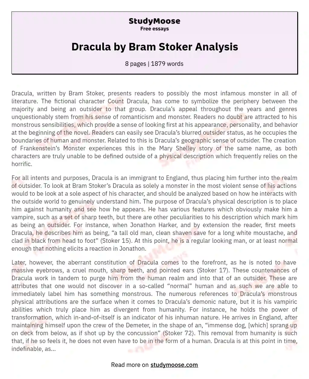 Dracula by Bram Stoker Analysis