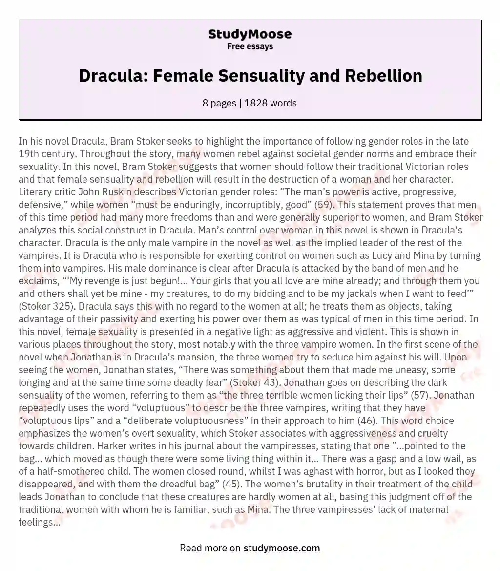 Dracula: Female Sensuality and Rebellion