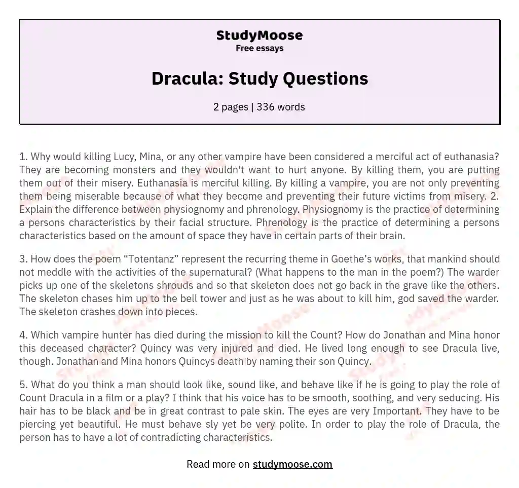 Dracula: Study Questions