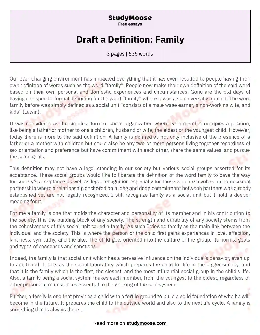Draft a Definition: Family essay