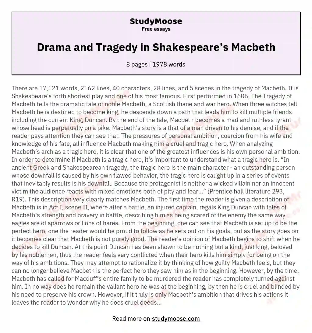 Drama and Tragedy in Shakespeare’s Macbeth