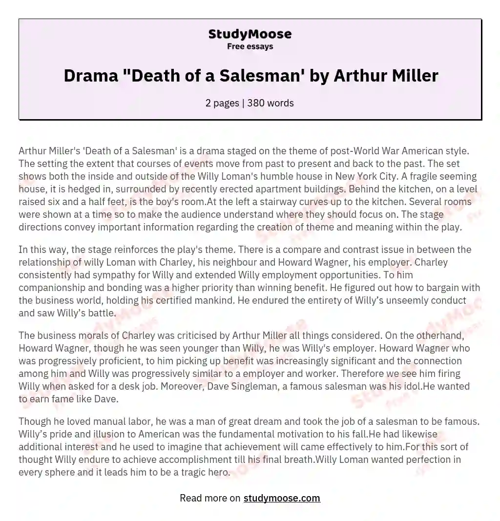 Drama "Death of a Salesman' by Arthur Miller